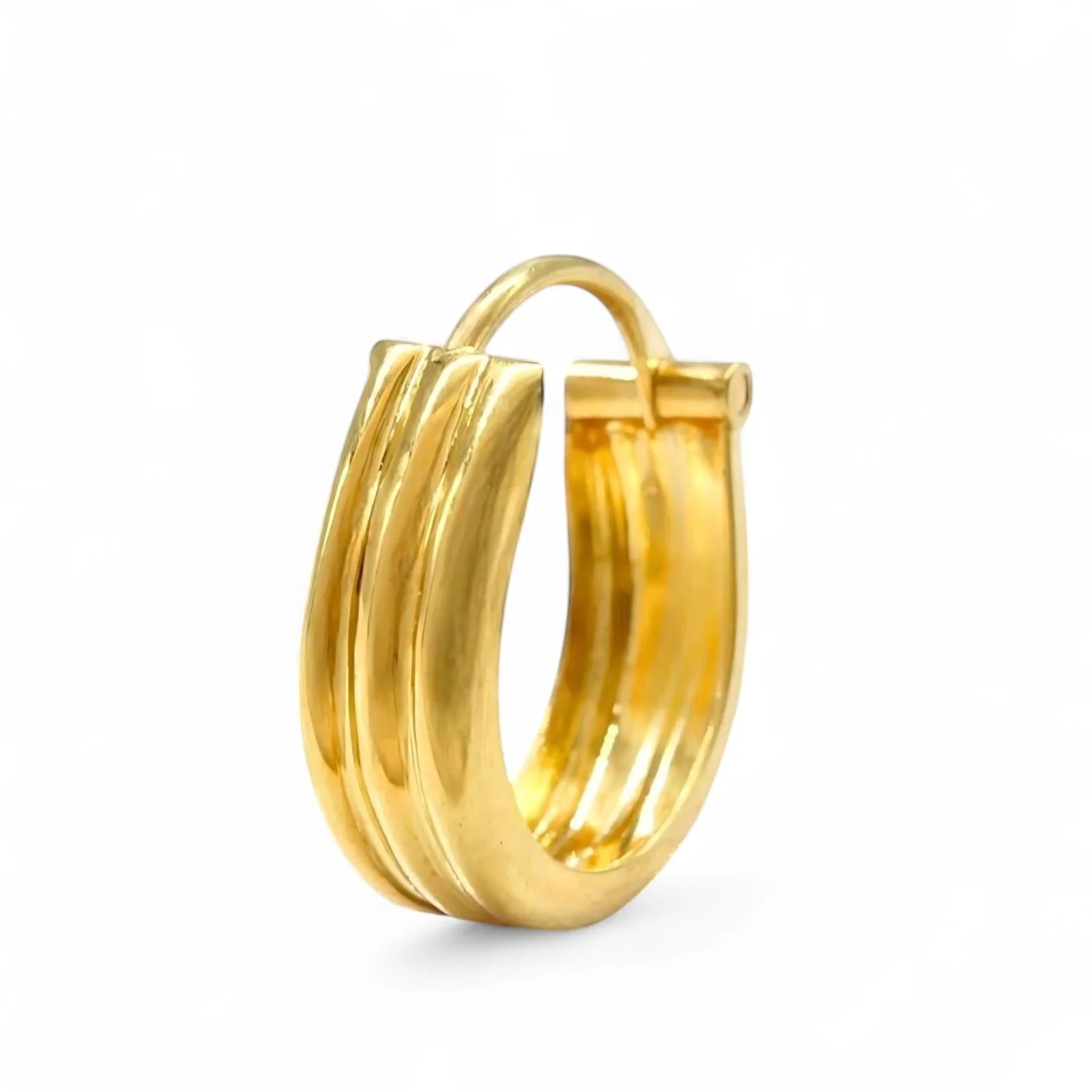 Indian hinged hoop Three Line Earrings 18k Solid Yellow Gold - Image 5