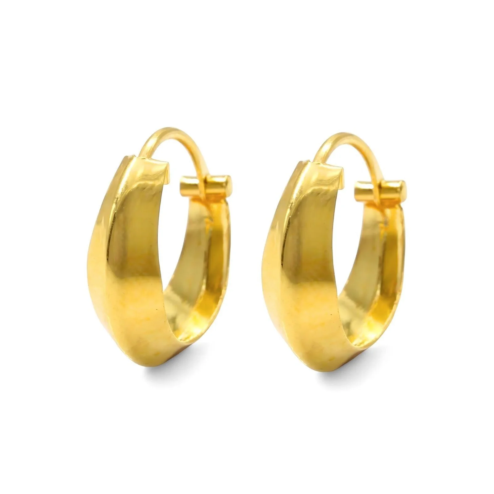 Indian hinged hoop V shape earrings 18k Solid Yellow Gold