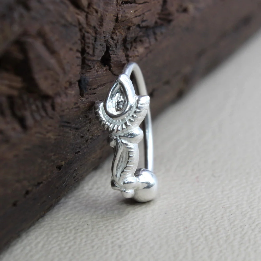 Indian Ganesha Design Silver Nose Ring