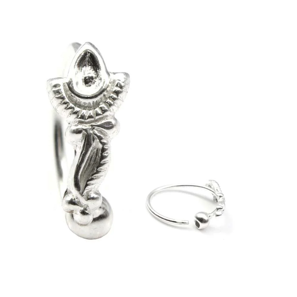 Indian Ganesha Design Silver Nose Ring - Image 2