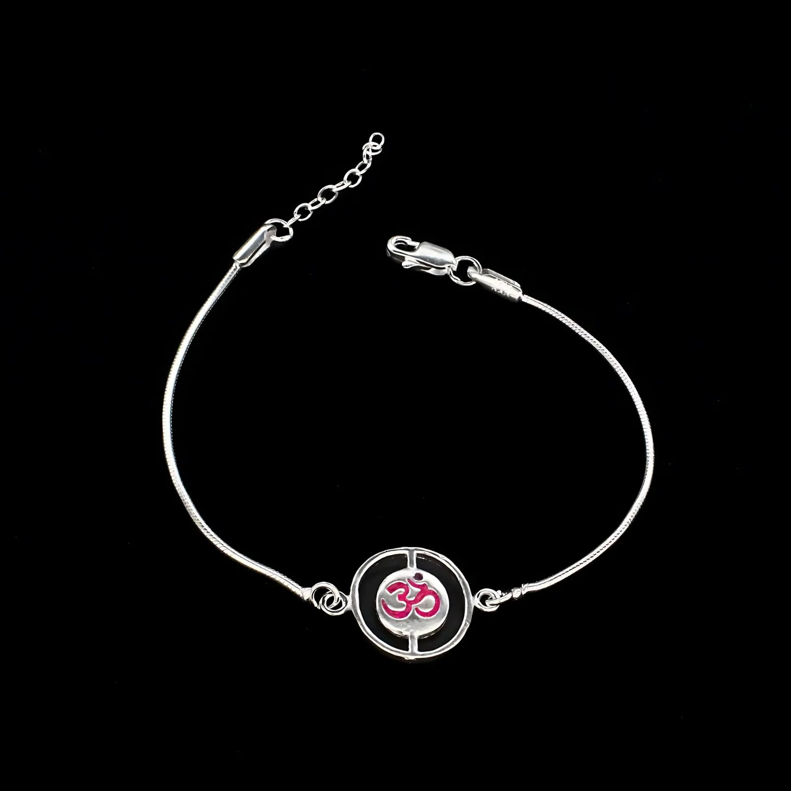 Indian Real Silver Bracelet handmade Om Rakhi 8" - Image 2