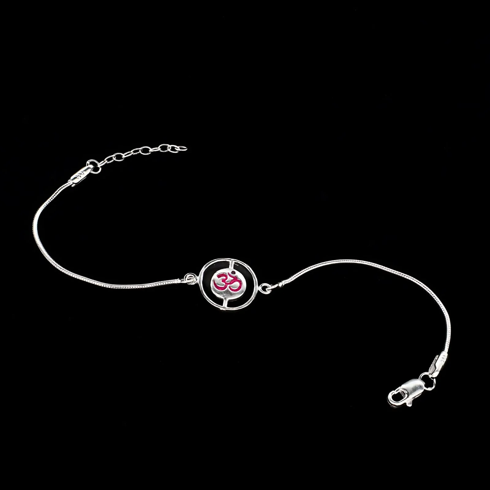 Indian Real Silver Bracelet handmade Om Rakhi 8" - Image 3