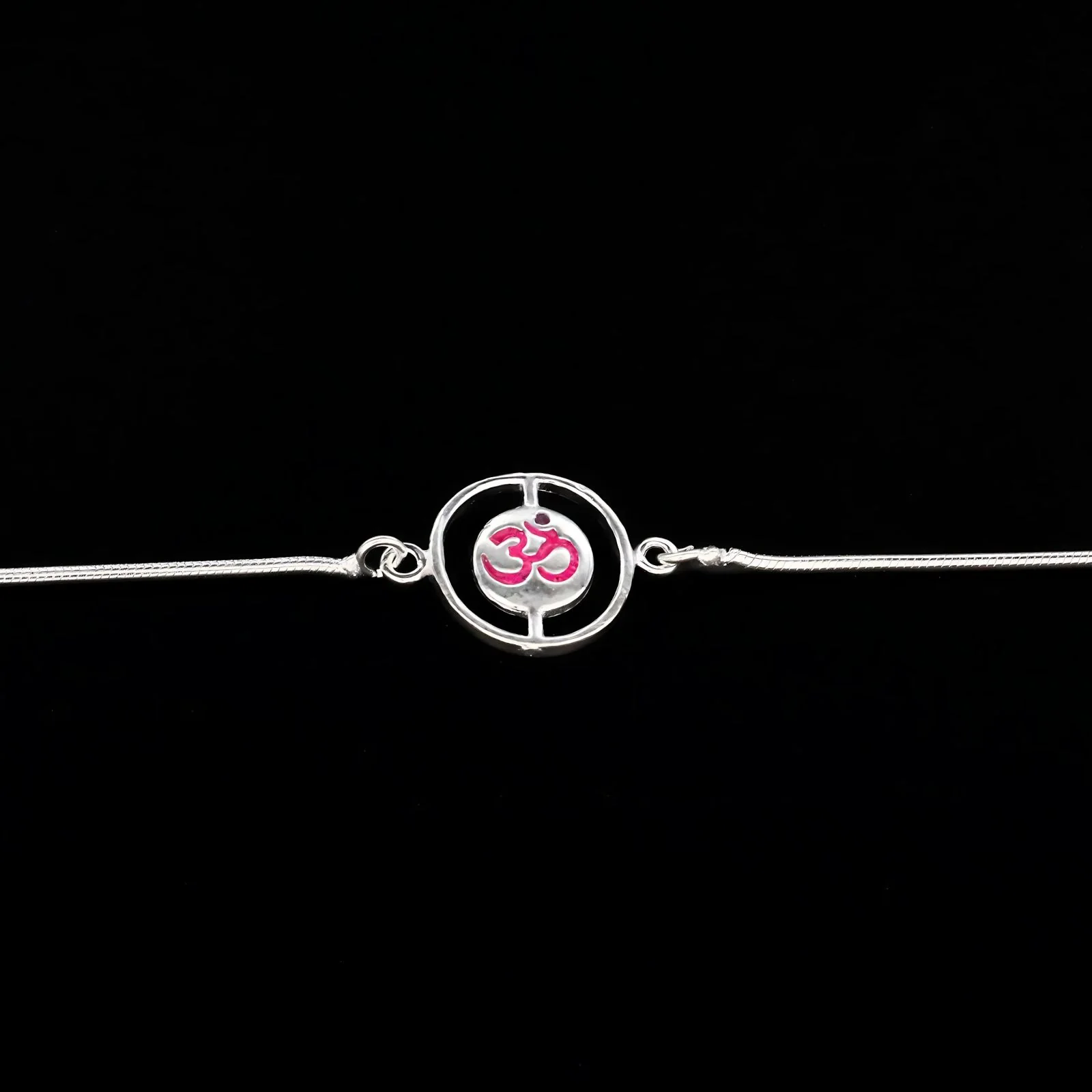 Indian Real Silver Bracelet handmade Om Rakhi 8" - Image 4
