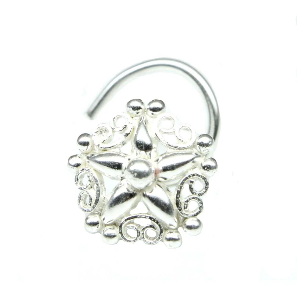 Indian Silver Mandala Flower Nose Piercing