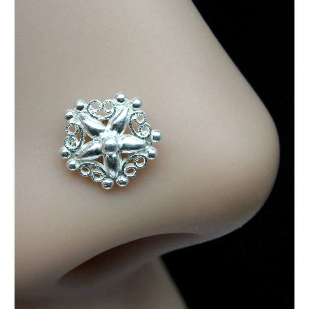 Indian Silver Mandala Flower Nose Piercing - Image 2