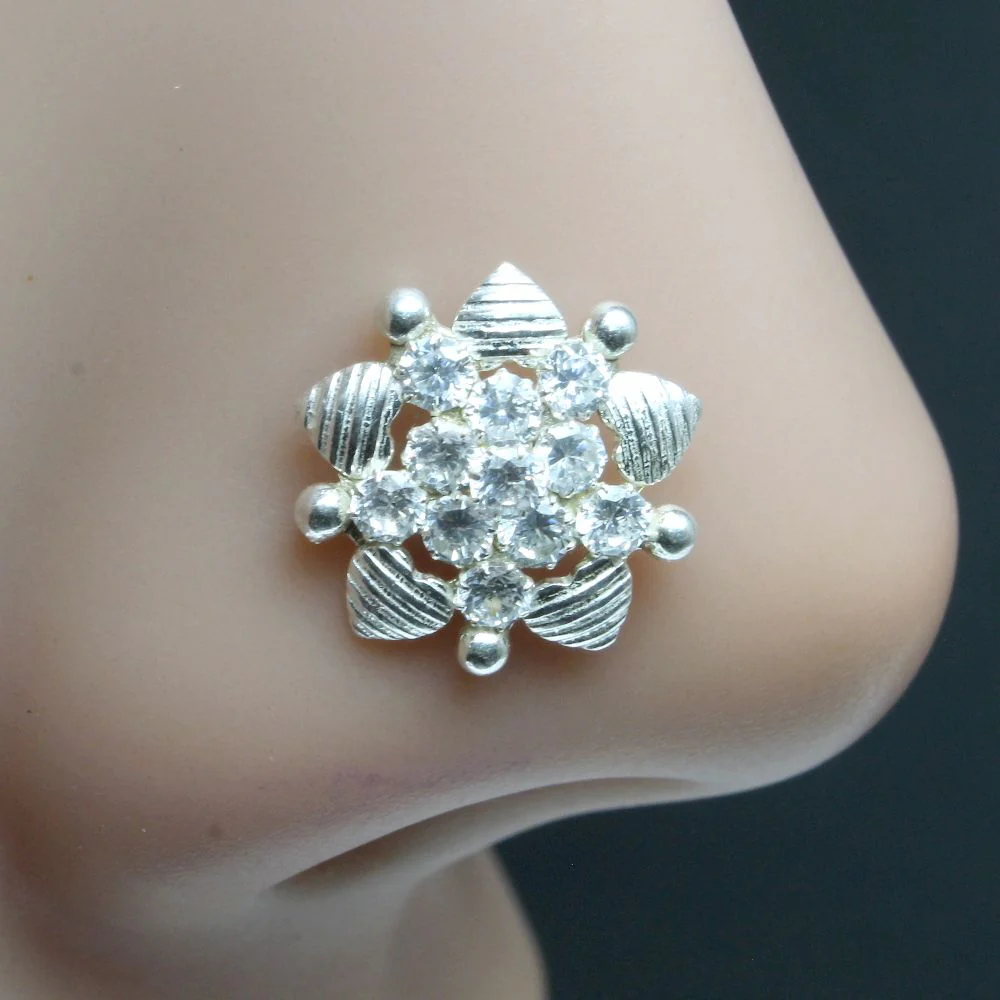 Indian Sterling Silver Cluster Nose Pin - Image 2