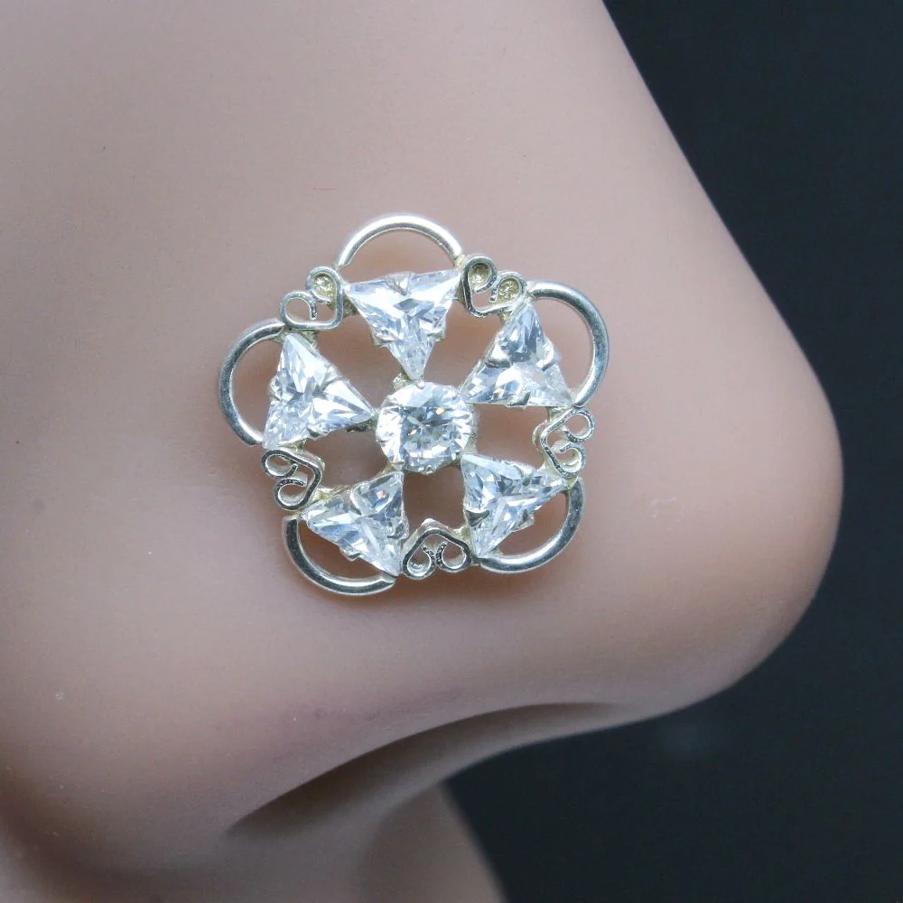 Real Silver Star Flower Nose Piercing - Image 2
