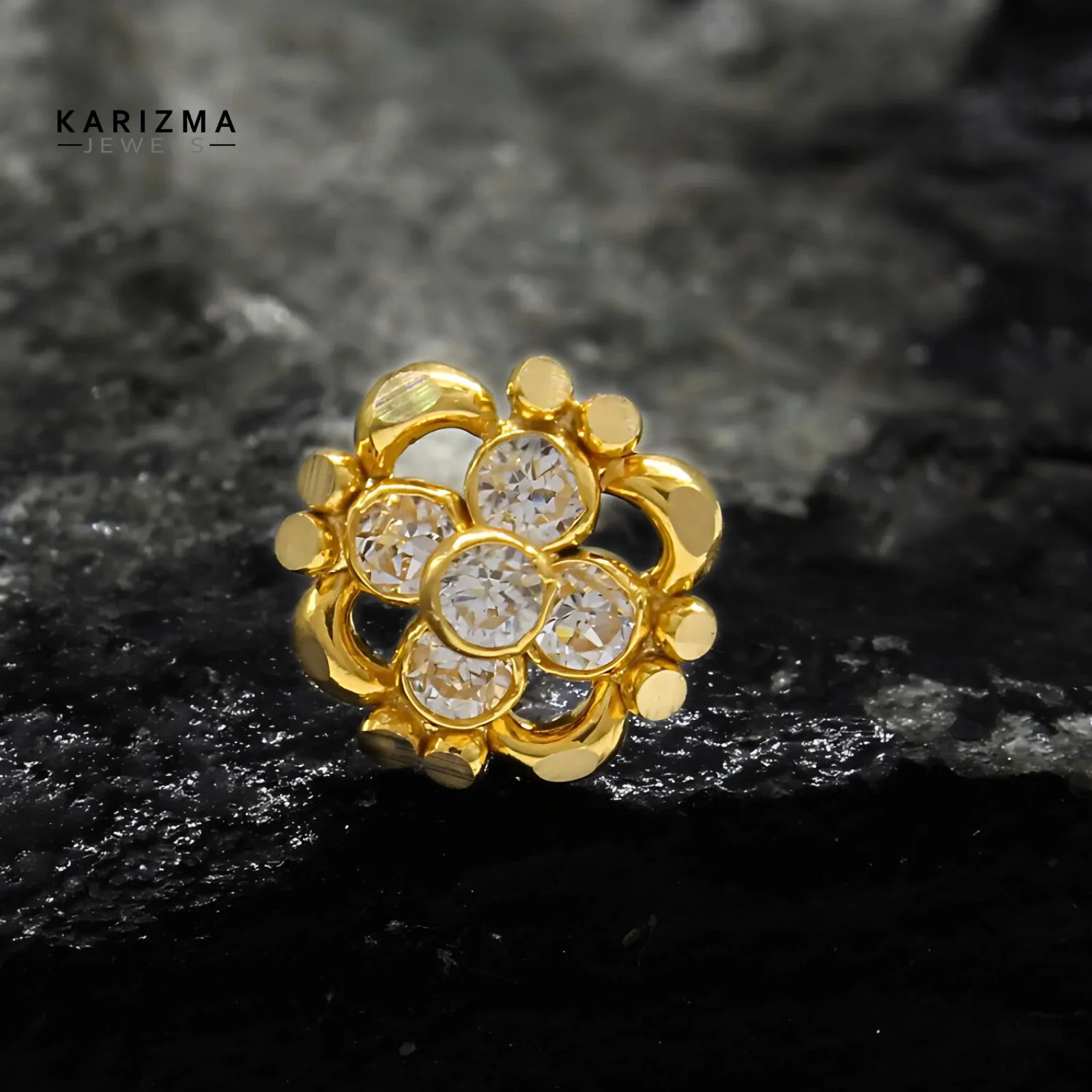 Indian Style 18K Real Gold women White CZ cultural design Nose stud nose ring Push Pin - Image 3
