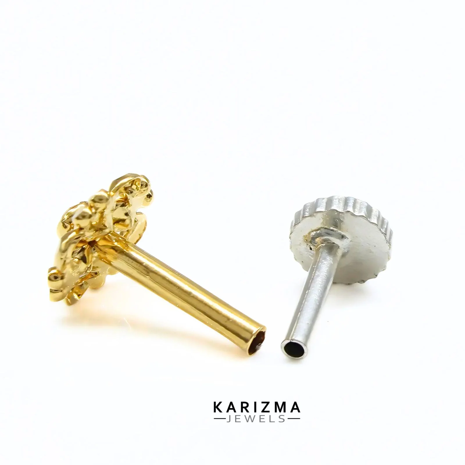 Indian Style 18K Real Gold women White CZ cultural design Nose stud nose ring Push Pin - Image 5