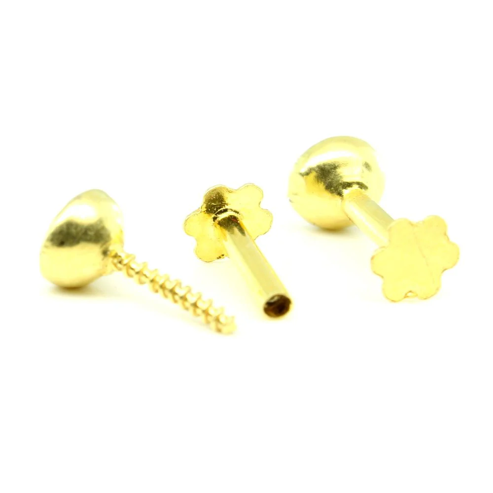 Indian Style CZ Studded EAR Studs PAIR 14k Solid Real Gold Screw Back - Image 3