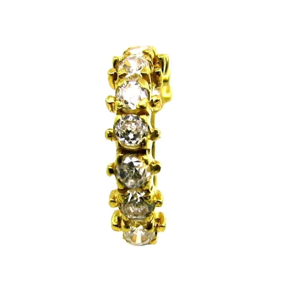 Indian Style CZ Studded Nose hinged Hoop Ring 14k Solid Real Gold Jewelry 22g - Image 2