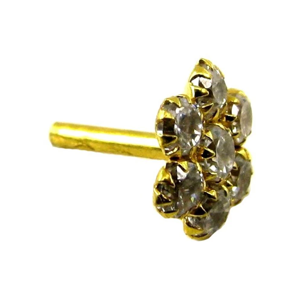 Indian Style Designer CZ Body Piercing Jewelry Nose stud Pin Solid Real 14k Yellow Gold - Image 2