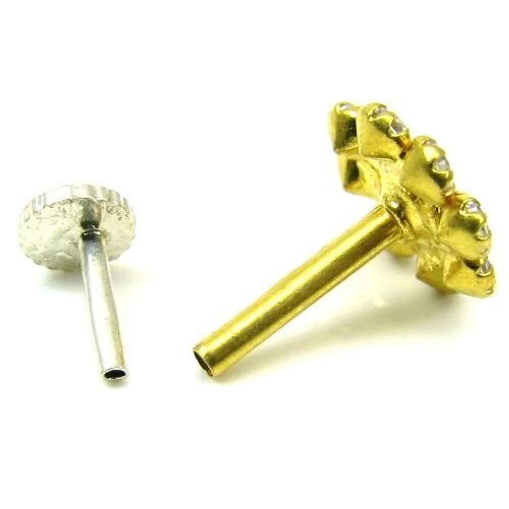 Indian Style Designer CZ Body Piercing Jewelry Nose stud Pin Solid Real 14k Yellow Gold - Image 3
