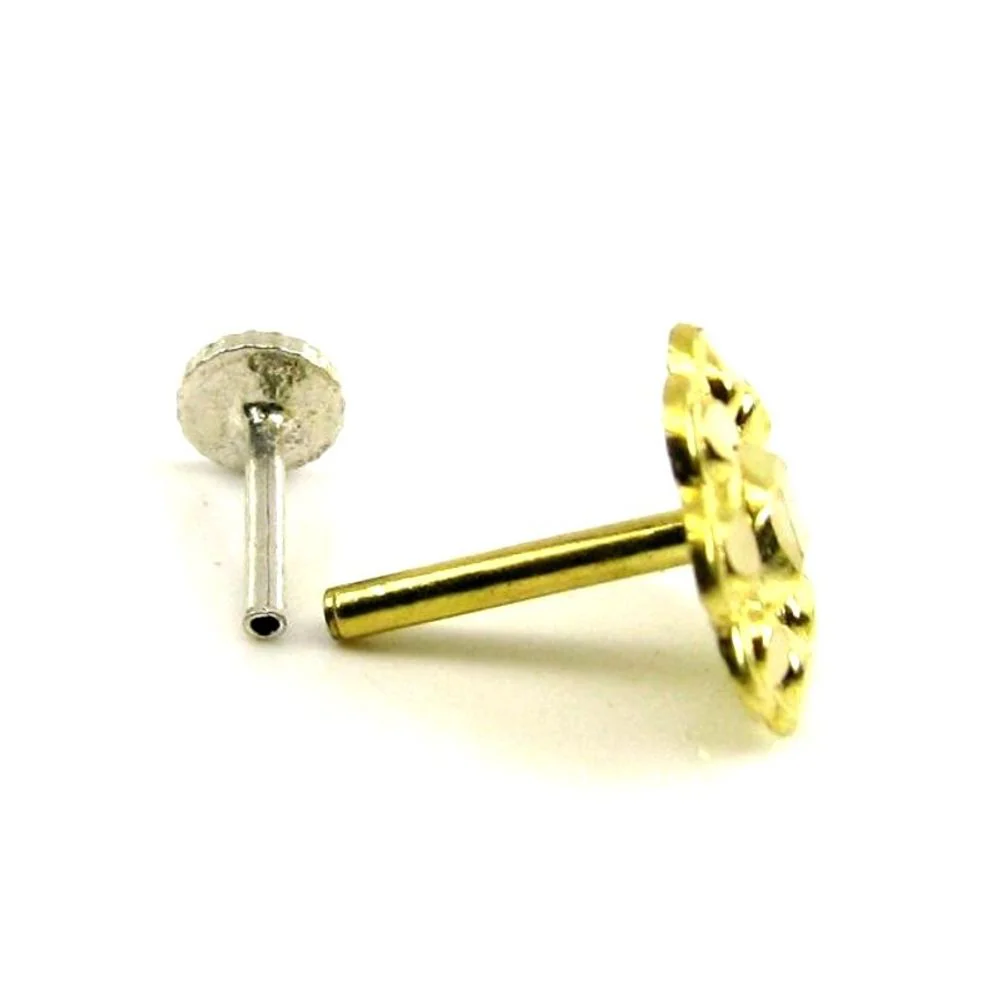 Indian Style Fancy Floral Design Body Piercing Nose stud Pin Solid Real 14k Yellow Gold - Image 3