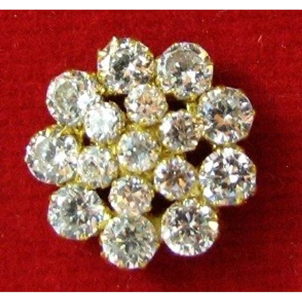 Indian Style Fancy White CZ Nose stud Solid Real 14k Yellow Gold Jewelry Fashion Body Pin 18g