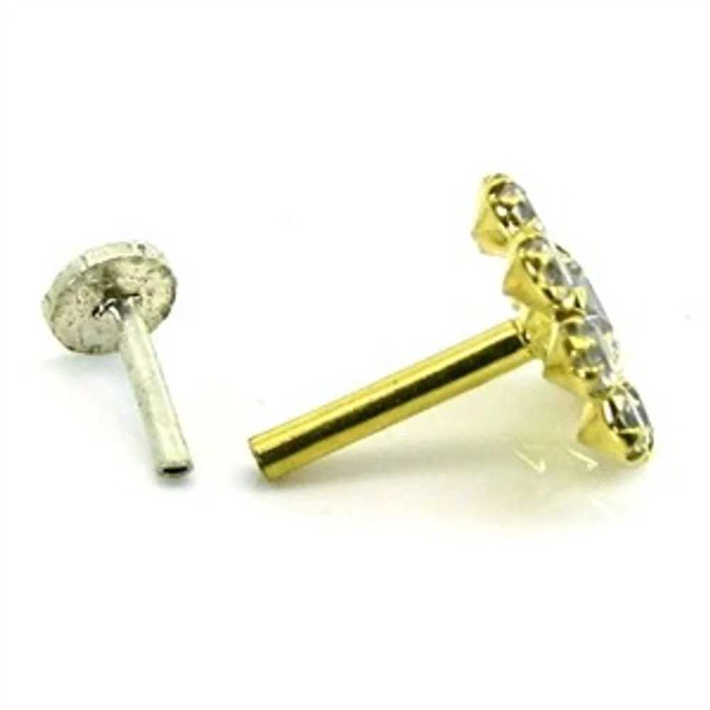 Indian Style White CZ Studded Body Piercing Jewelry Nose Stud Pin Solid Real 14k Yellow Gold - Image 3
