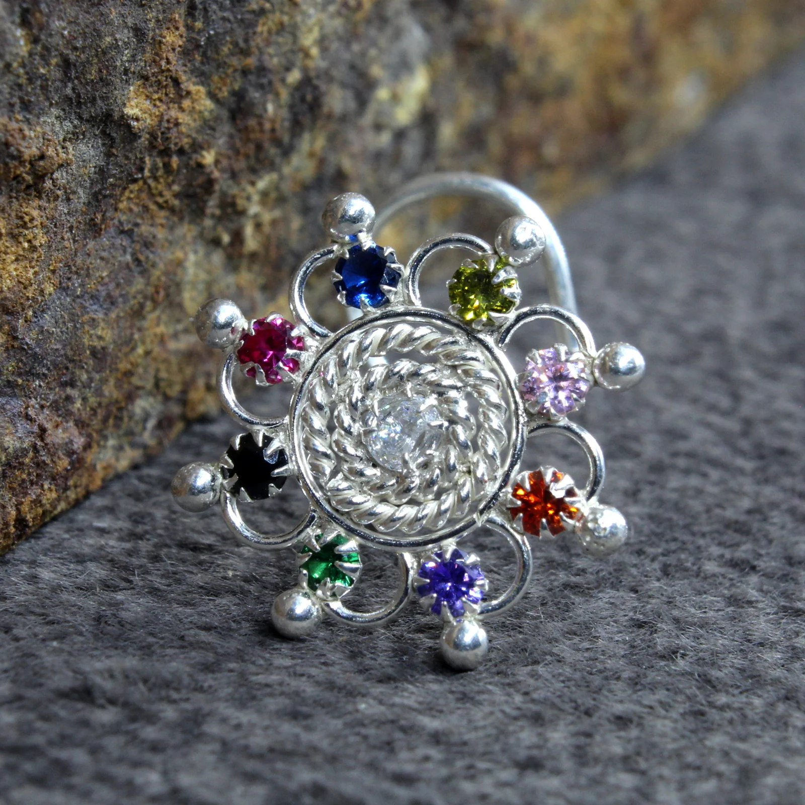 Large CZ Silver Nose Piercing - Image 5