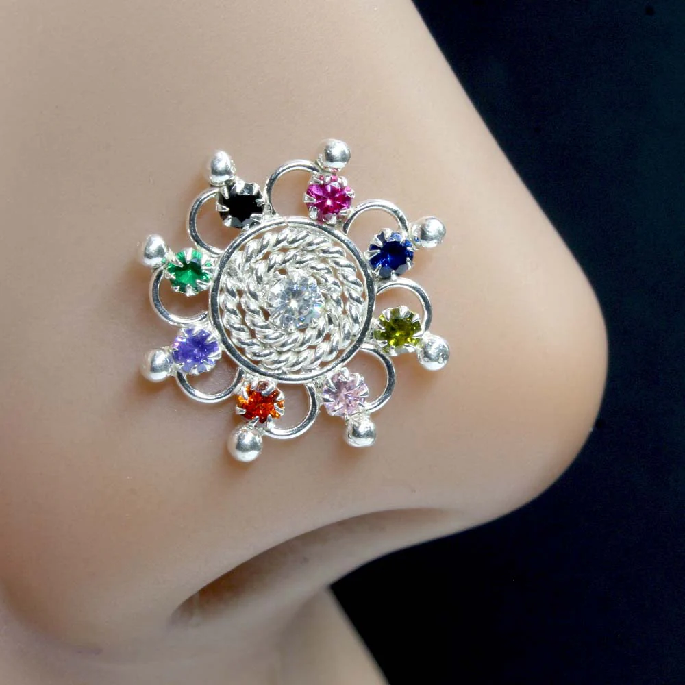 Large CZ Silver Nose Piercing - Image 6