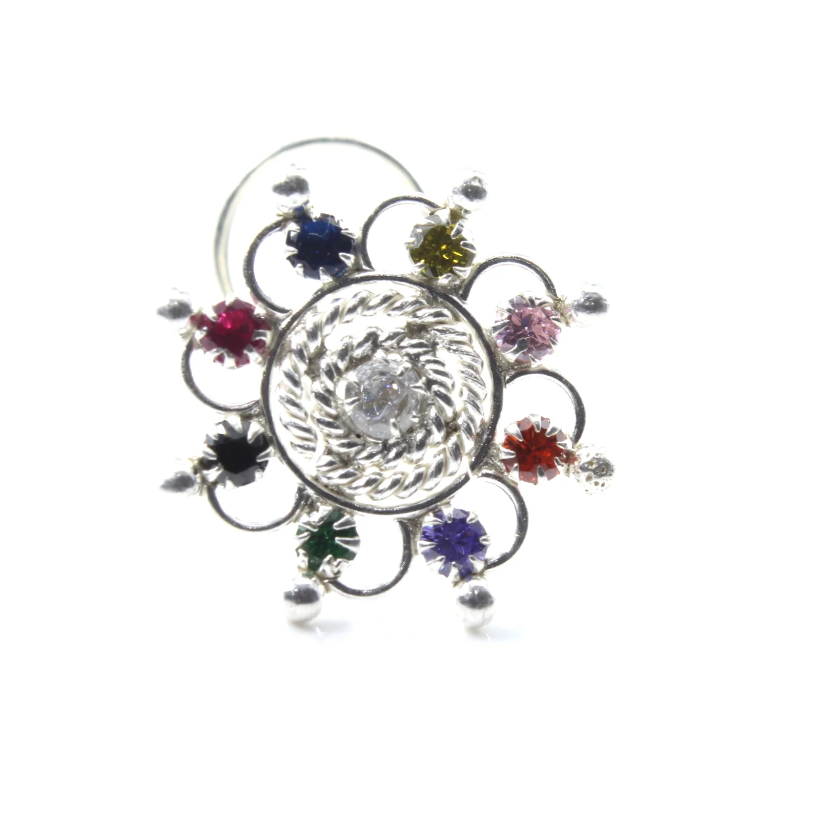 Large CZ Silver Nose Piercing - Image 7