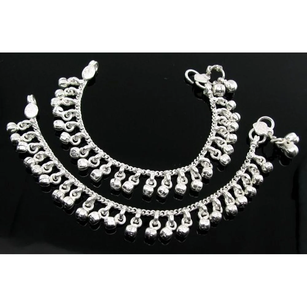 Jingle Bells Solid Real Solid Silver Anklets Ankle chain Bracelet Kids Children's