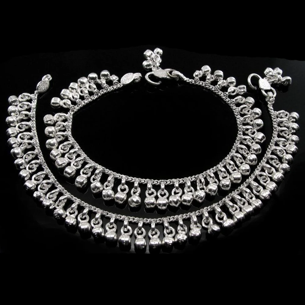 Jingle Bells Solid Real Solid Silver Anklets Ankle chain Bracelet Kids Children's 8 in