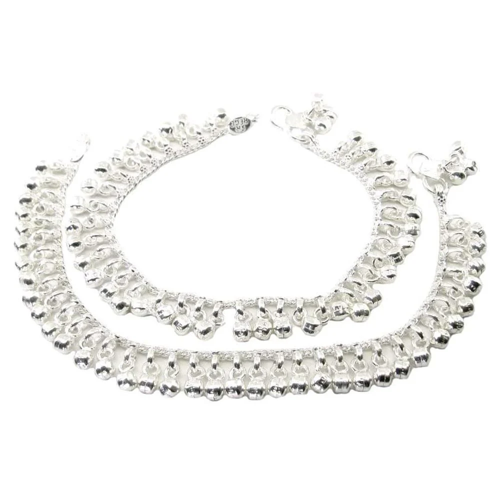 Jingle Bells Solid Real Solid Silver Anklets Ankle chain Bracelet Kids Children's 8 in - Image 2