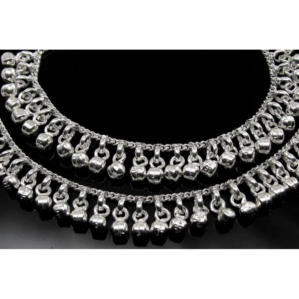 Jingle Bells Solid Real Solid Silver Anklets Ankle chain Bracelet Kids Children's 8 in - Image 3