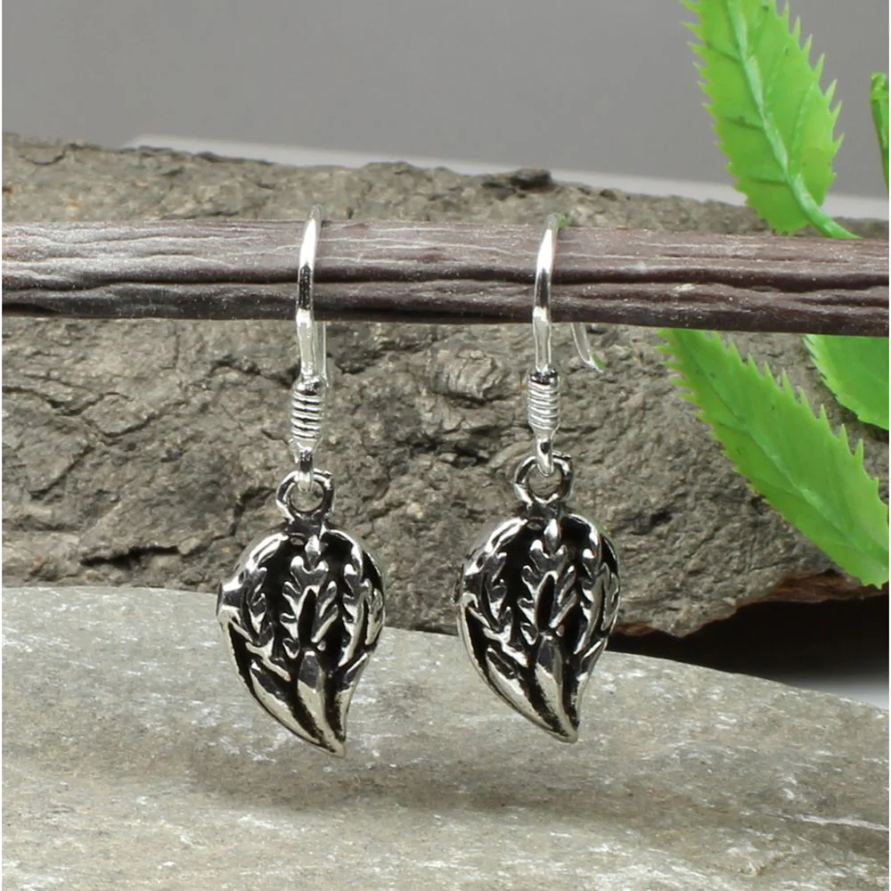 Leaf Oxidized dangle 925 Sterling Silver fish hook Earrings