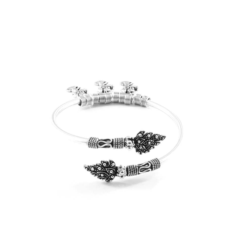 Leaf Real Silver Oxidized Indian women's Bracelet Bangle - Single - Image 2