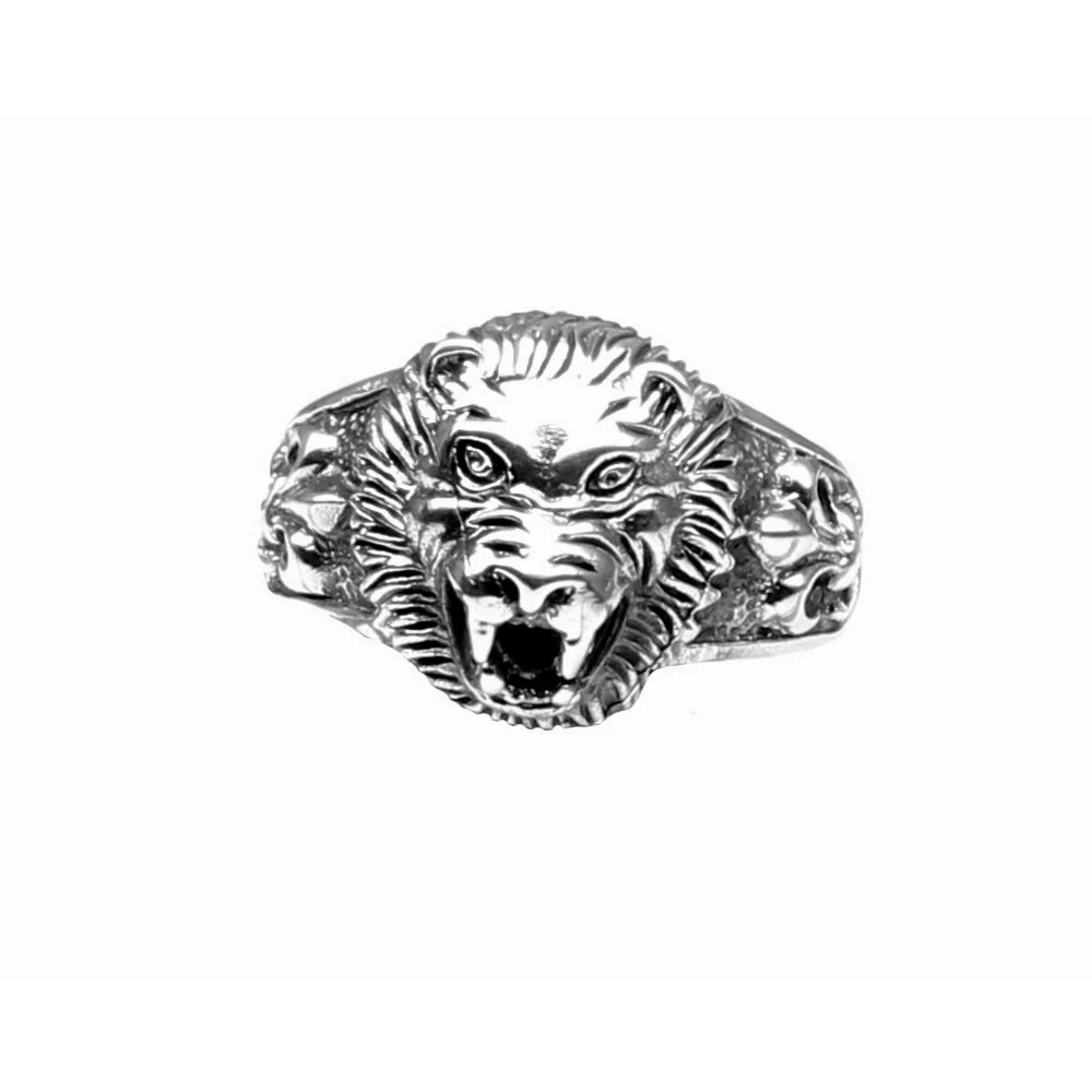 Lion Head Punk Oxidized 925 Sterling Silver Men's Bold Ring