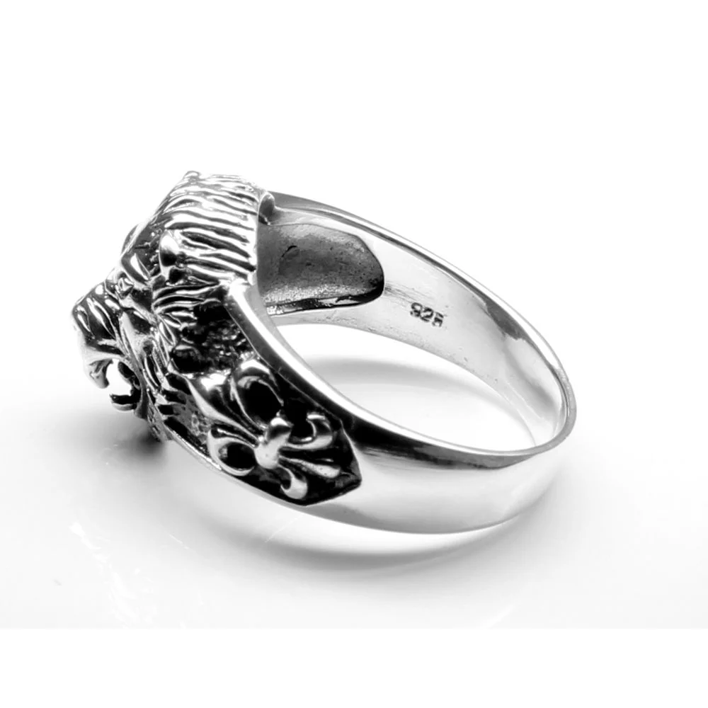 Lion Head Punk Oxidized 925 Sterling Silver Men's Bold Ring - Image 2