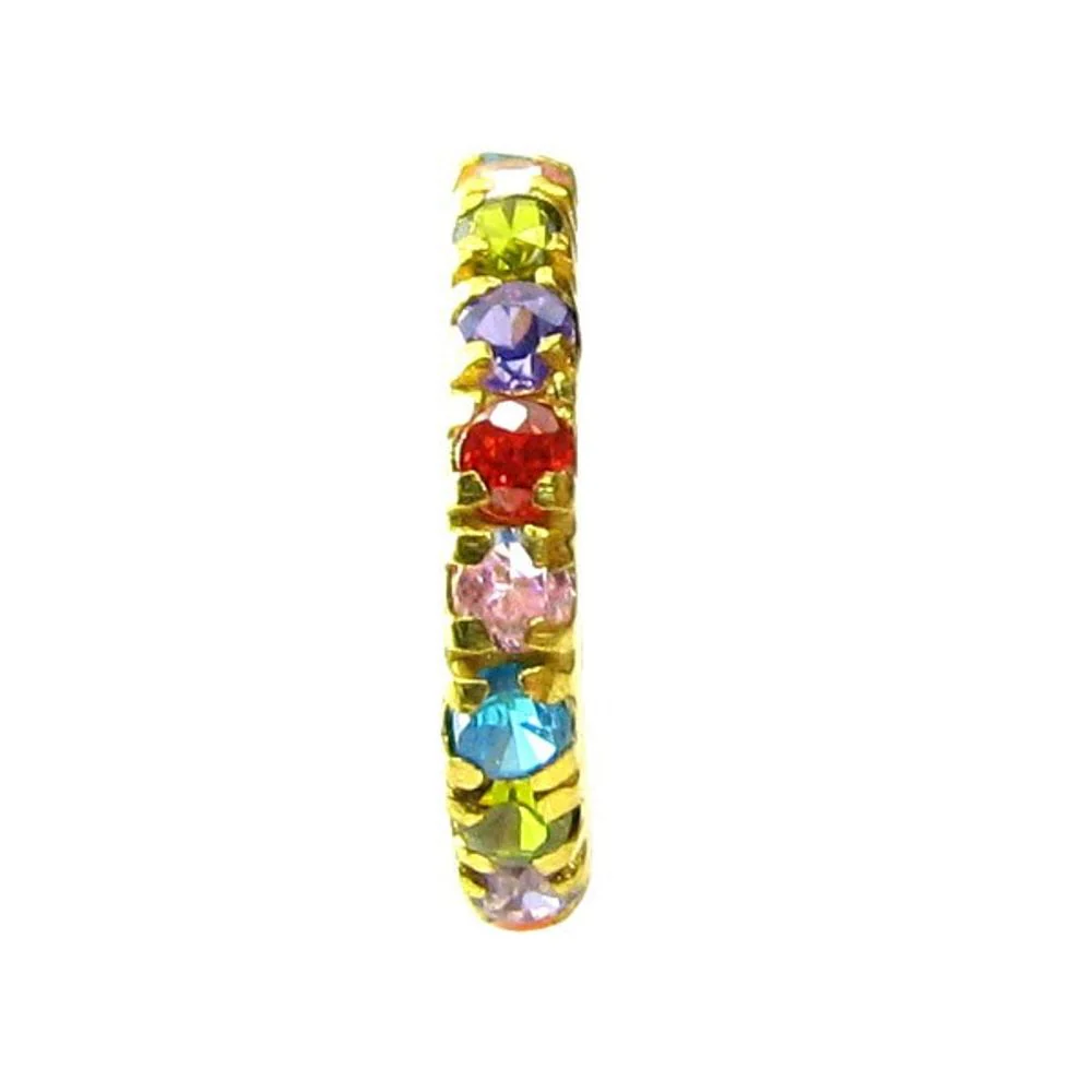 Luxurious Solid Casting Multicolor CZ Piercing Nose Hinged Hoop Ring 14k Gold - Image 2