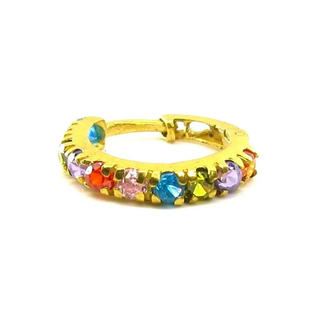 Luxurious Solid Casting Multicolor CZ Piercing Nose Hinged Hoop Ring 14k Gold - Image 3