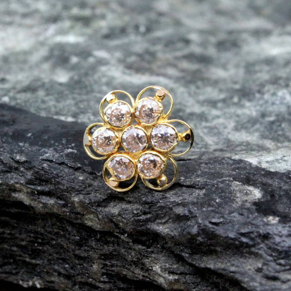 Medusa 14K Real Gold Nose stud White CZ Indian nose ring Push Pin - Image 3