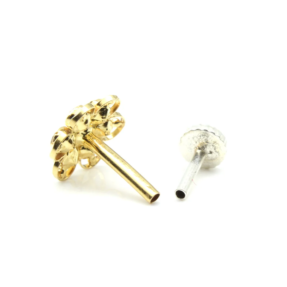 Medusa 14K Real Gold Nose stud White CZ Indian nose ring Push Pin - Image 4