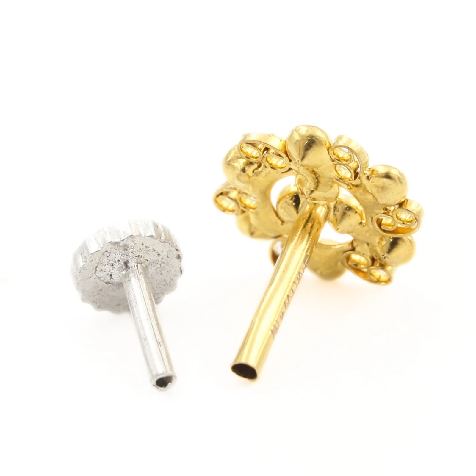 Medusa style 18K Real Gold White CZ Nose stud nose ring Push Pin - Image 4