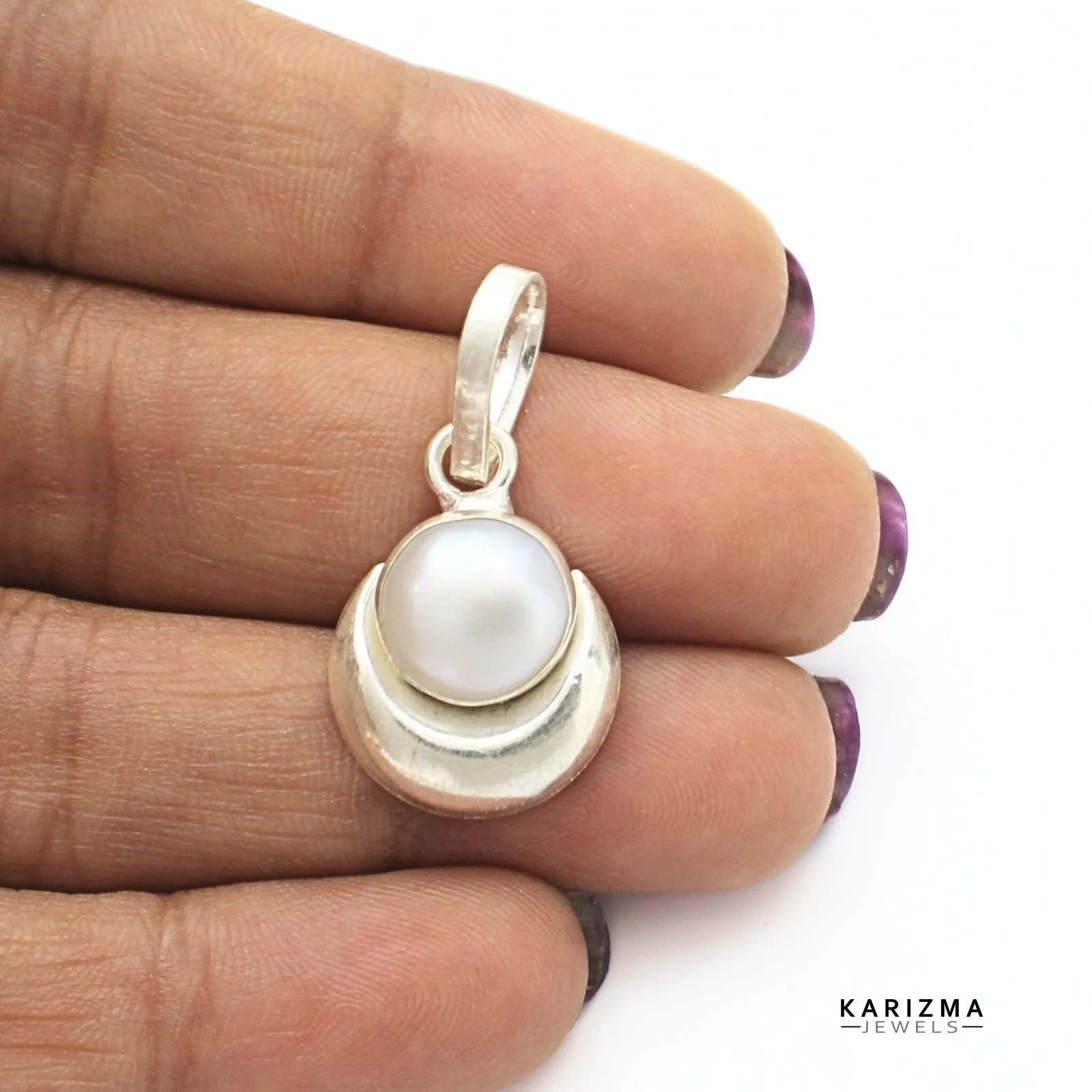 Moon shaped Natural Pearl silver Pendant for Astrology - Image 4