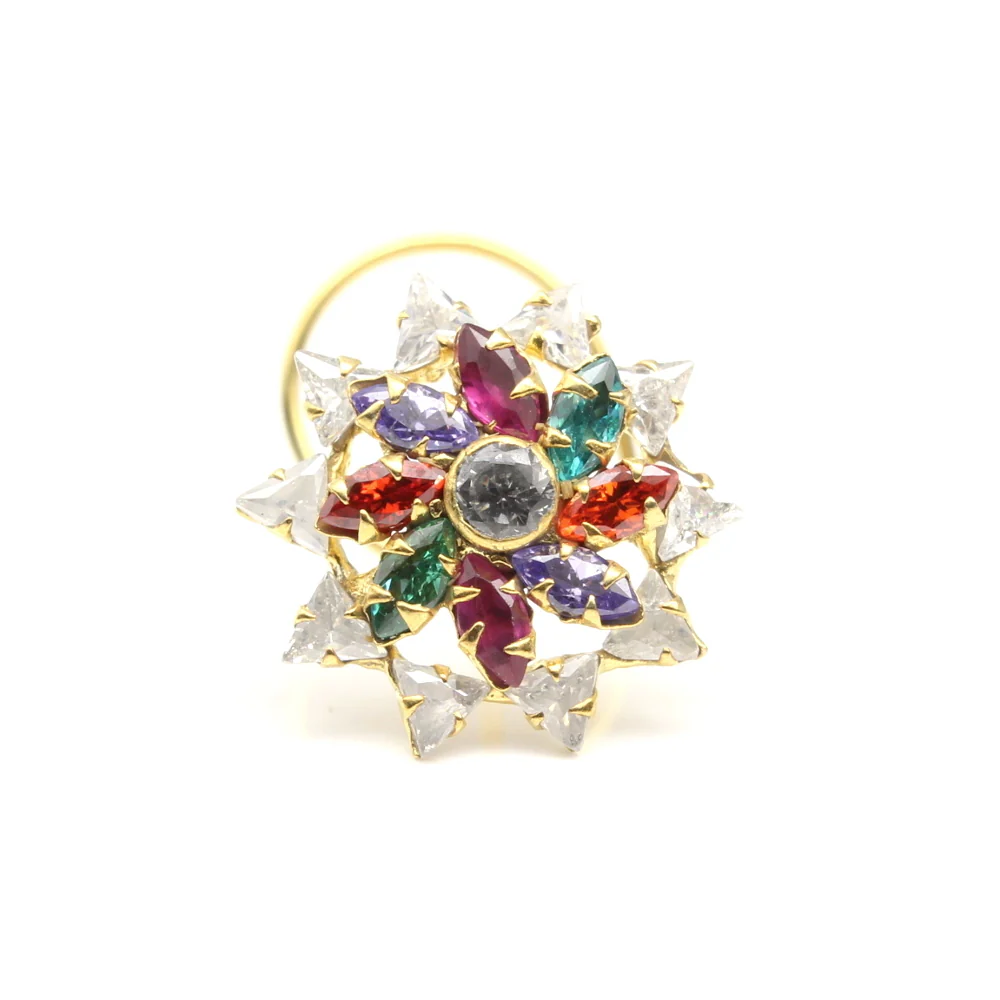Multi CZ Floral Star Design Nose Pin - Image 2