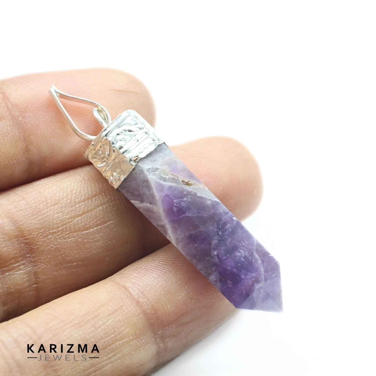 Natural Amethyst Energy Focus Pencil Pendant – Healing Crystal - Image 2