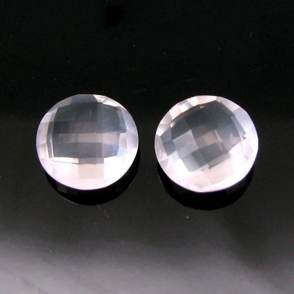 Natural Rose Quartz Pair 5.6 Ct – Round Checker Cut Faceted Pink Stones for Fine Jewelry