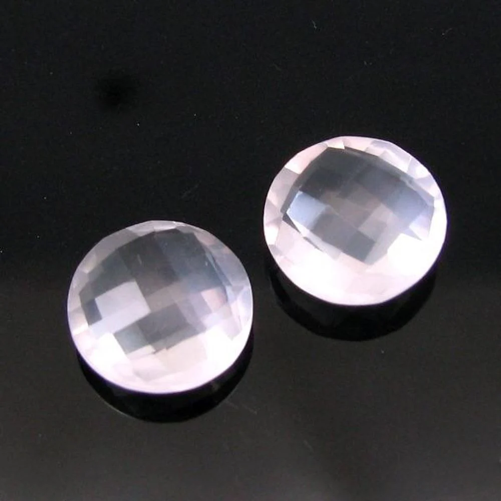 Natural Rose Quartz Pair 5.6 Ct – Round Checker Cut Faceted Pink Stones for Fine Jewelry - Image 2
