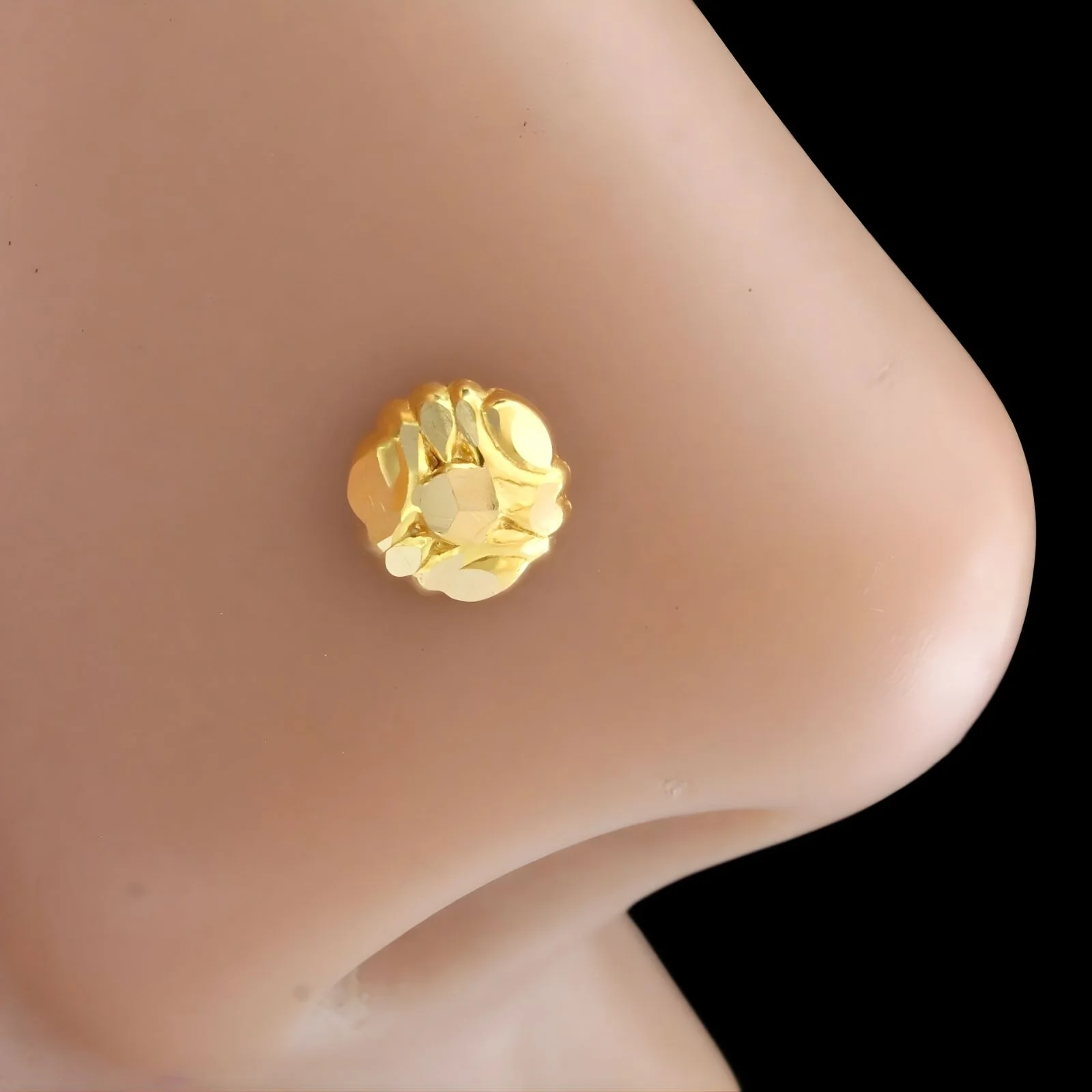 18K Gold Nose\Ear Stud Floral Screw Back – Handmade Indian Nose Pin for Women - Image 3