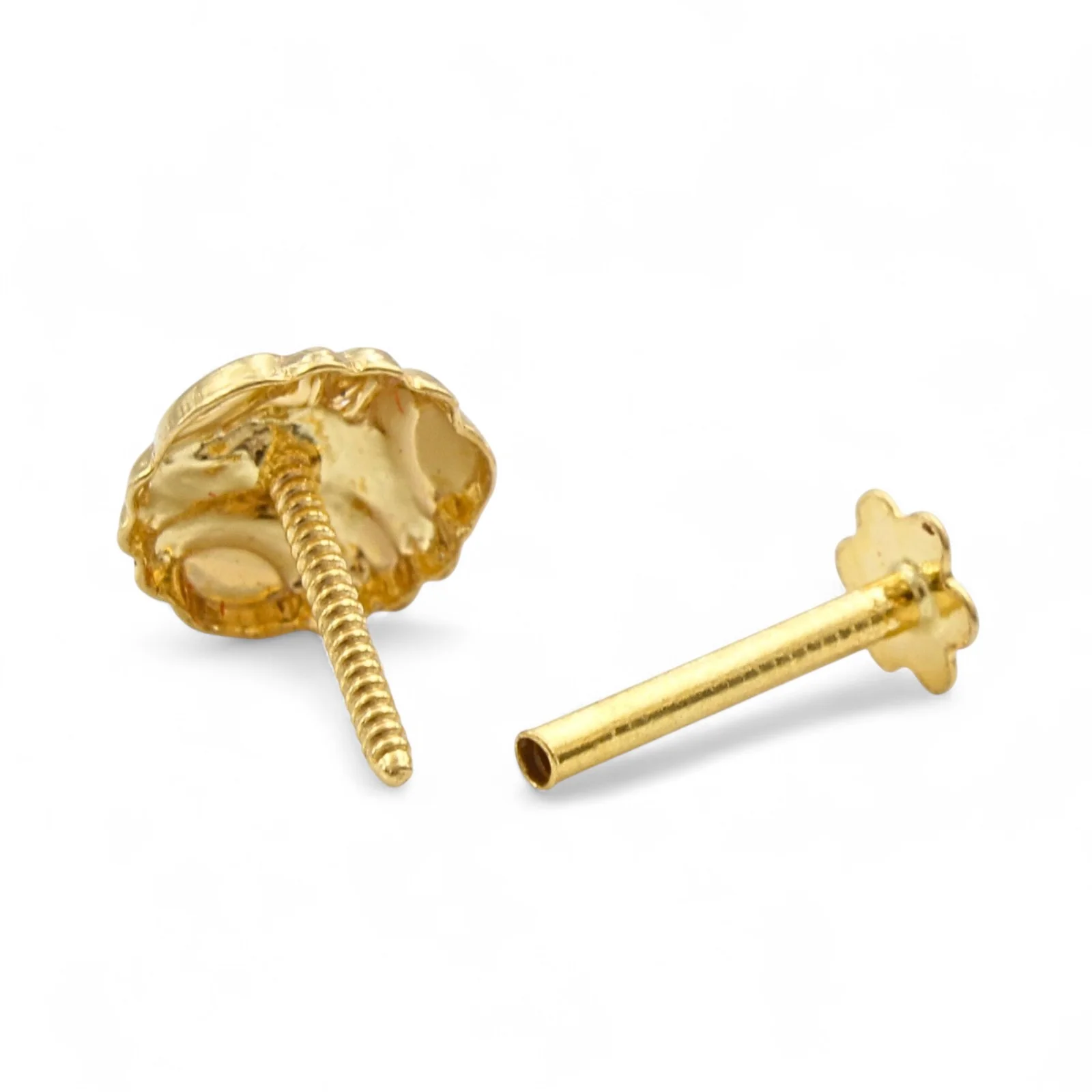 18K Gold Nose\Ear Stud Floral Screw Back – Handmade Indian Nose Pin for Women - Image 4