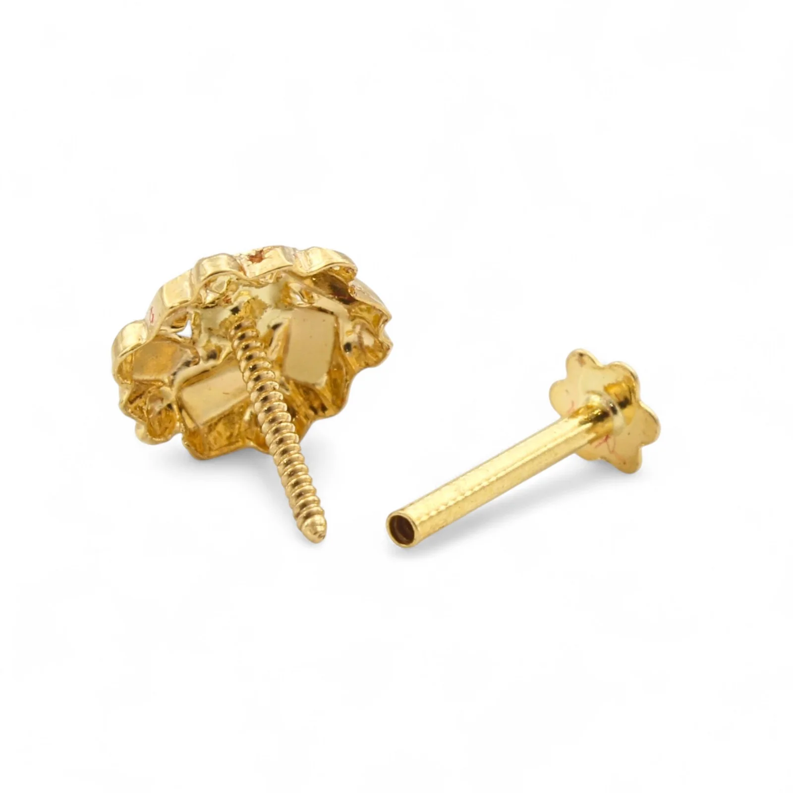 18K Gold Screw-Type Floral Nose\Ear Stud  – Handmade Indian Nose Jewelry for Women - Image 4