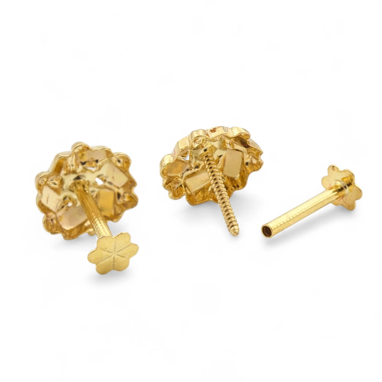 18K Gold Screw-Type Floral Nose\Ear Stud  – Handmade Indian Nose Jewelry for Women - Image 6