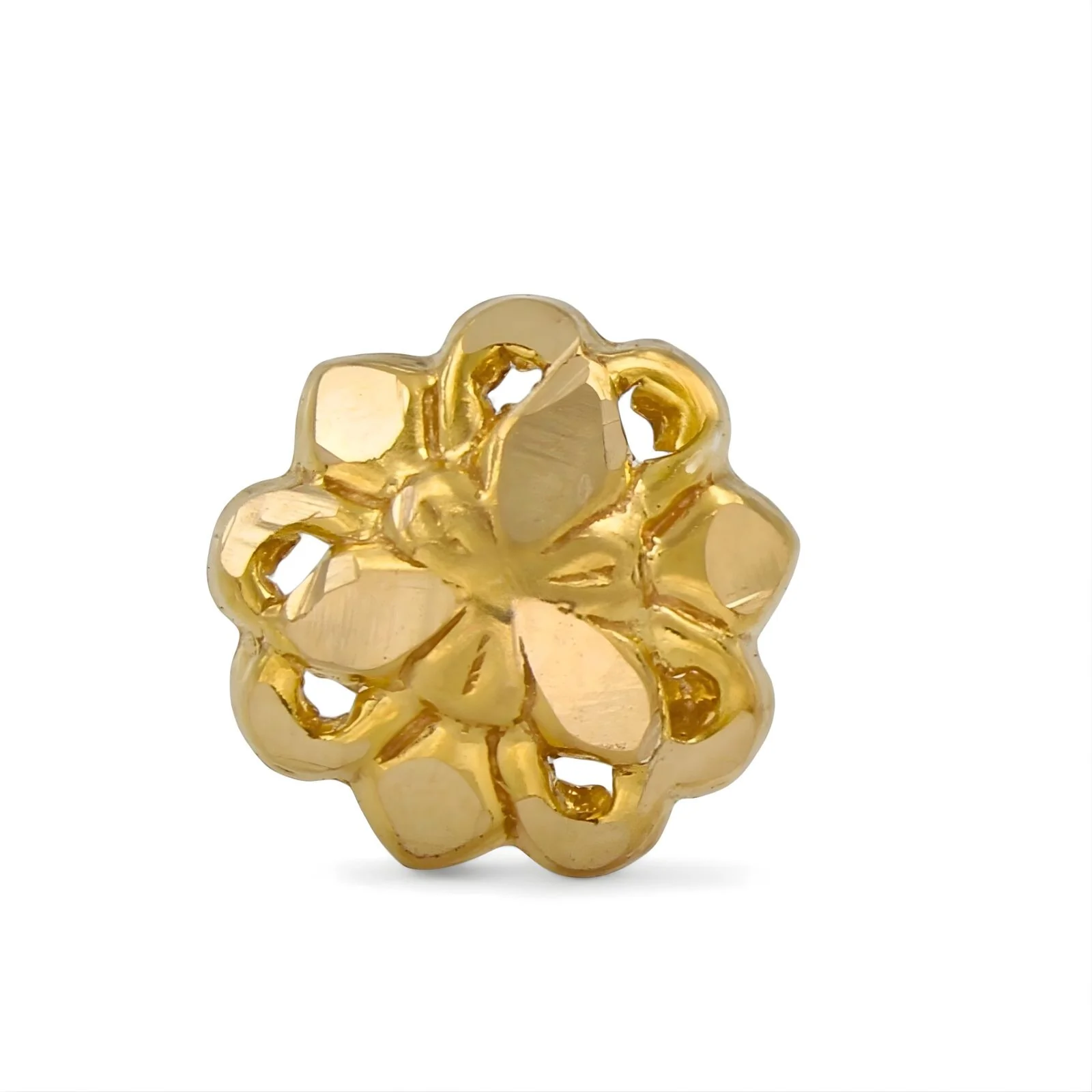 18K Gold Screw-Type Floral Nose\Ear Stud – Lightweight Indian Nose Jewelry for Women - Image 2