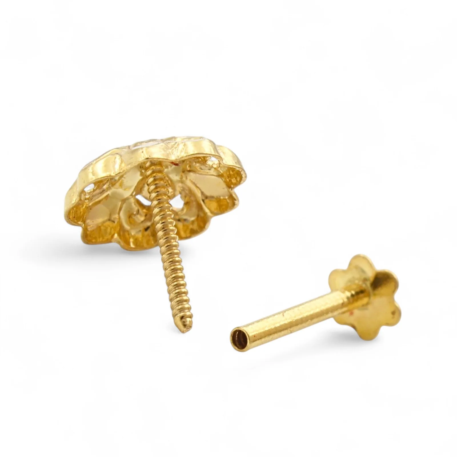 18K Gold Screw-Type Floral Nose\Ear Stud – Lightweight Indian Nose Jewelry for Women - Image 4