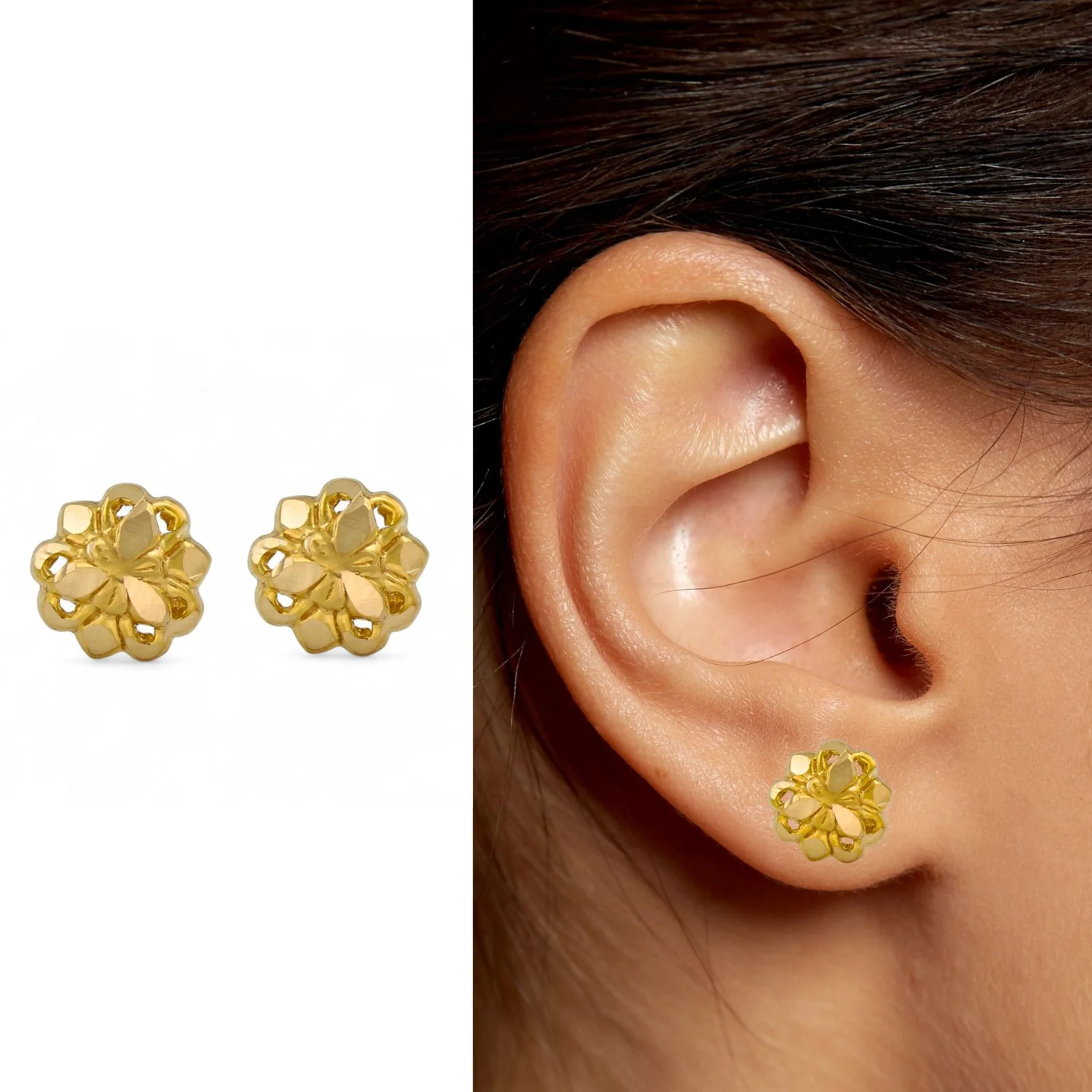 18K Gold Screw-Type Floral Nose\Ear Stud – Lightweight Indian Nose Jewelry for Women - Image 5