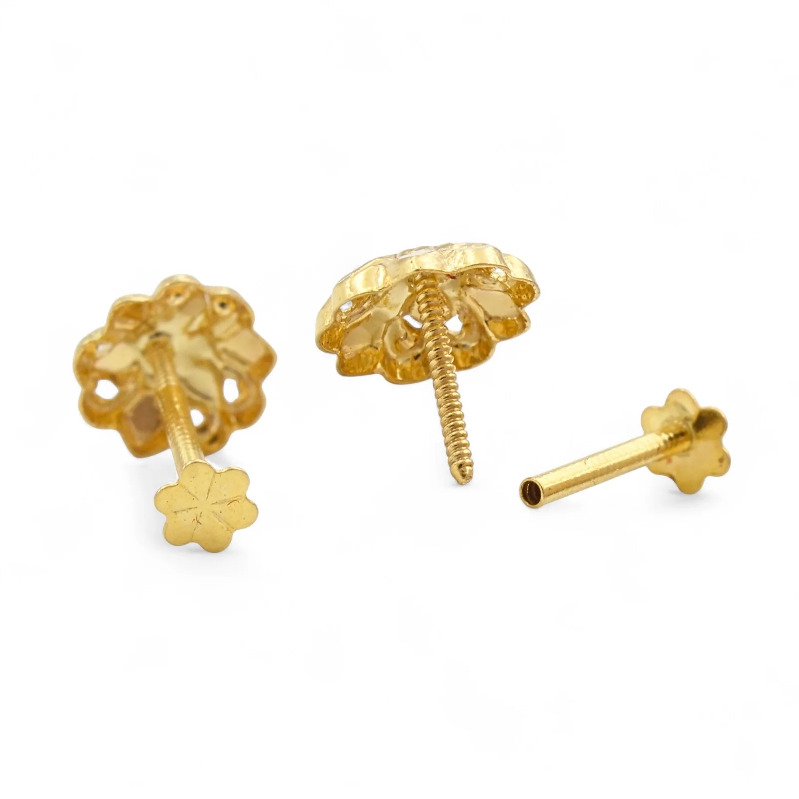 18K Gold Screw-Type Floral Nose\Ear Stud – Lightweight Indian Nose Jewelry for Women - Image 6