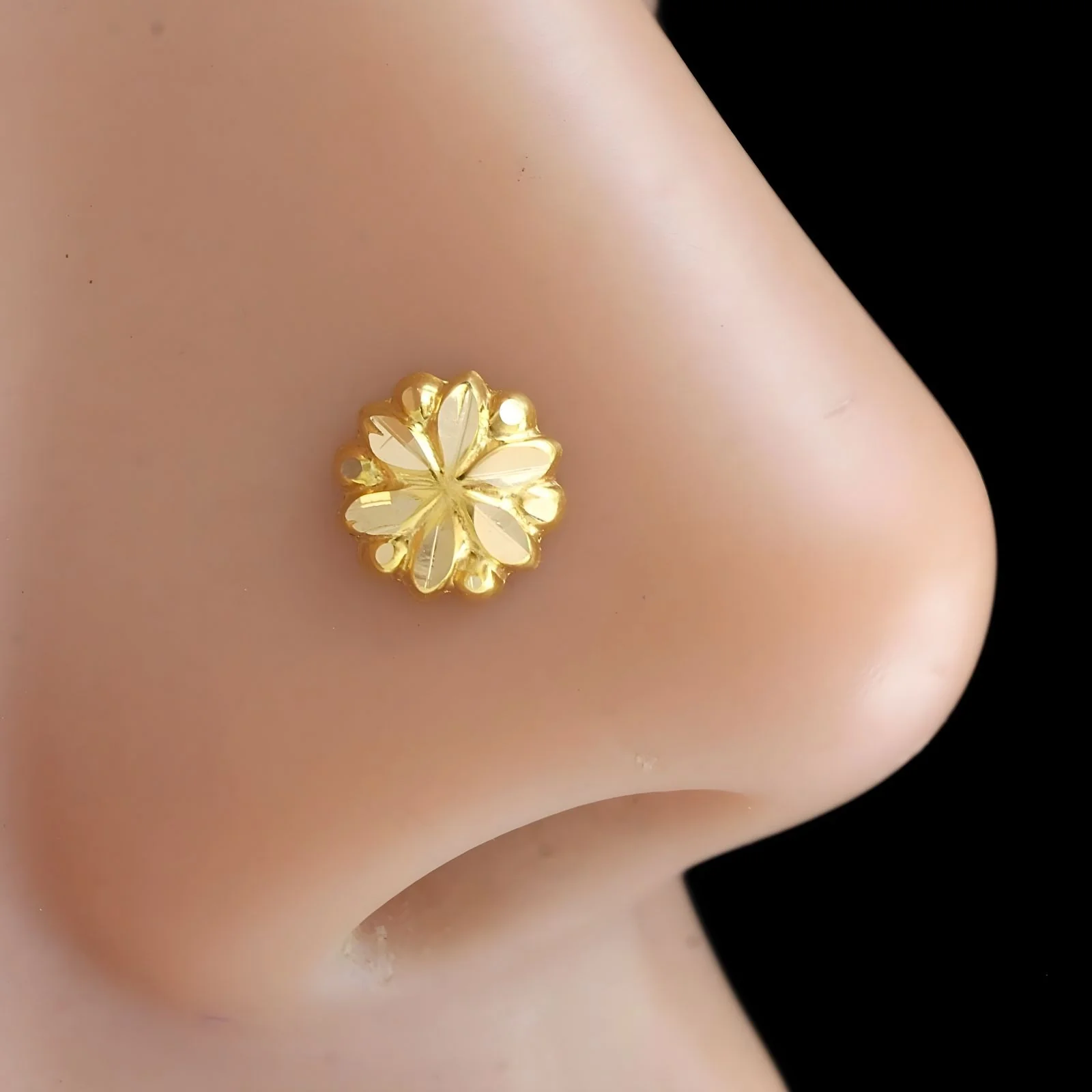 Floral 18K Gold Screw-Type Nose\Ear Stud –  Solid Gold Nose Jewelry for Women - Image 3